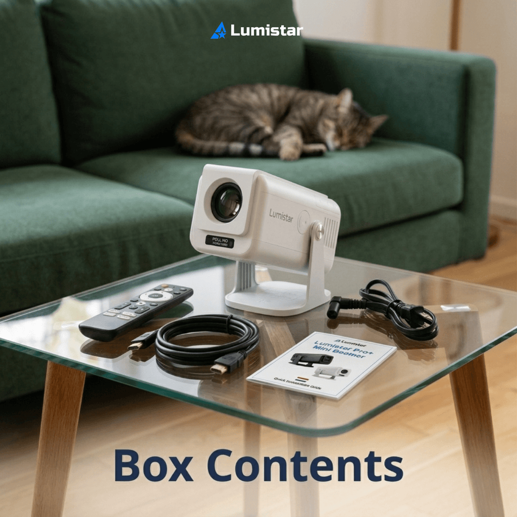 Lumistar Pro+ Mini Beamer Verpackungsinhalt